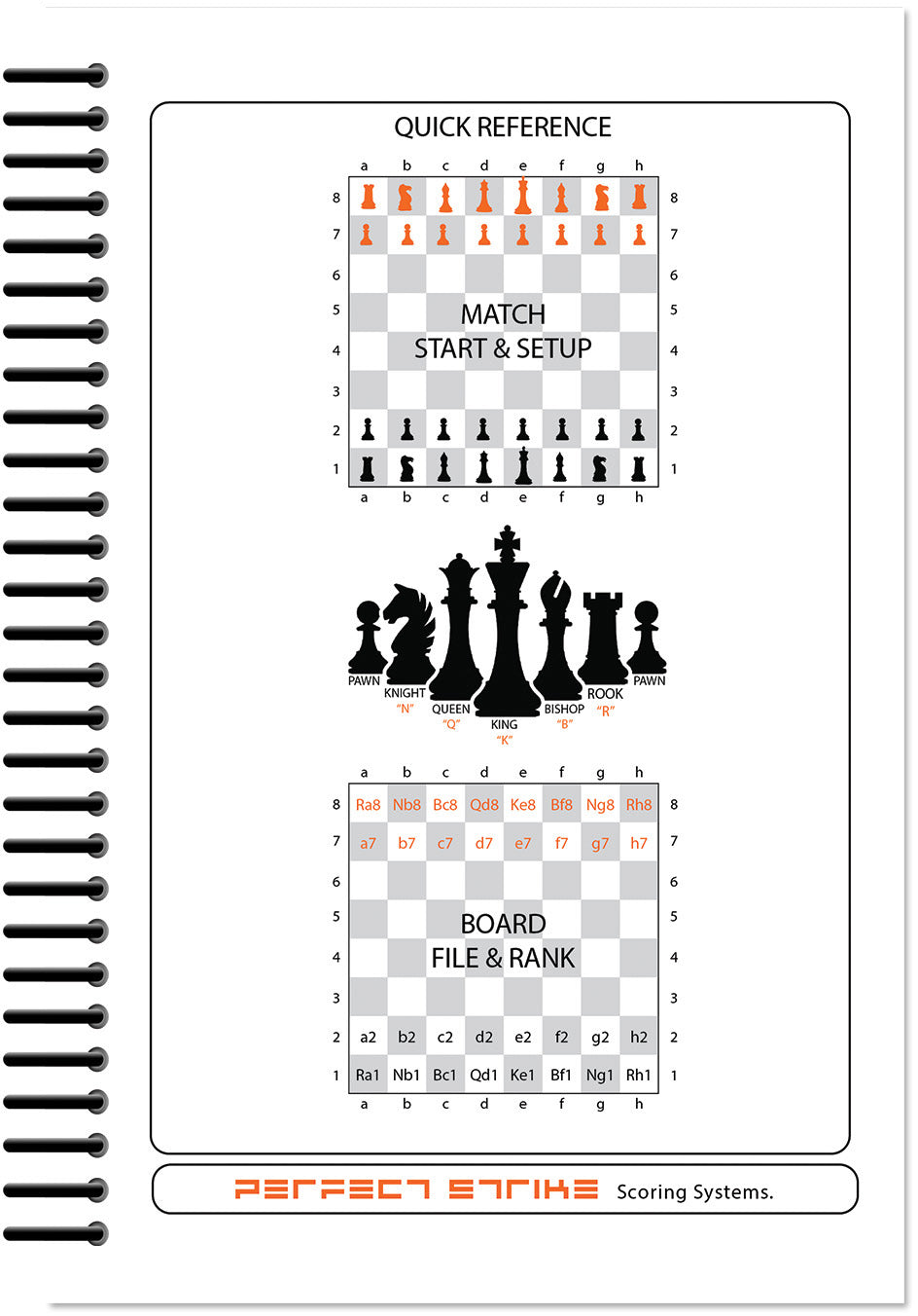 Perfect Strike Chess SCOREBOOK with Rules and Scoring Instructions. Heavy duty. Practice and Competition. (5.5" x 8.5") LS-25:60-AZ