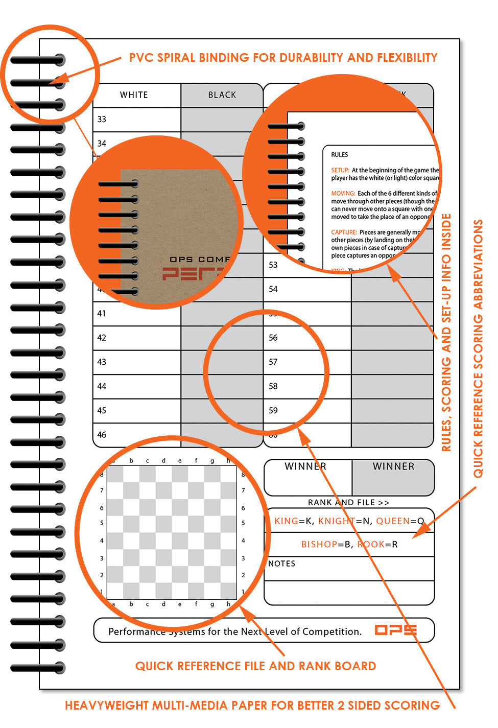Perfect Strike Chess SCOREBOOK with Rules and Scoring Instructions. Heavy duty. Practice and Competition. (5.5" x 8.5") LS-25:60-AZ