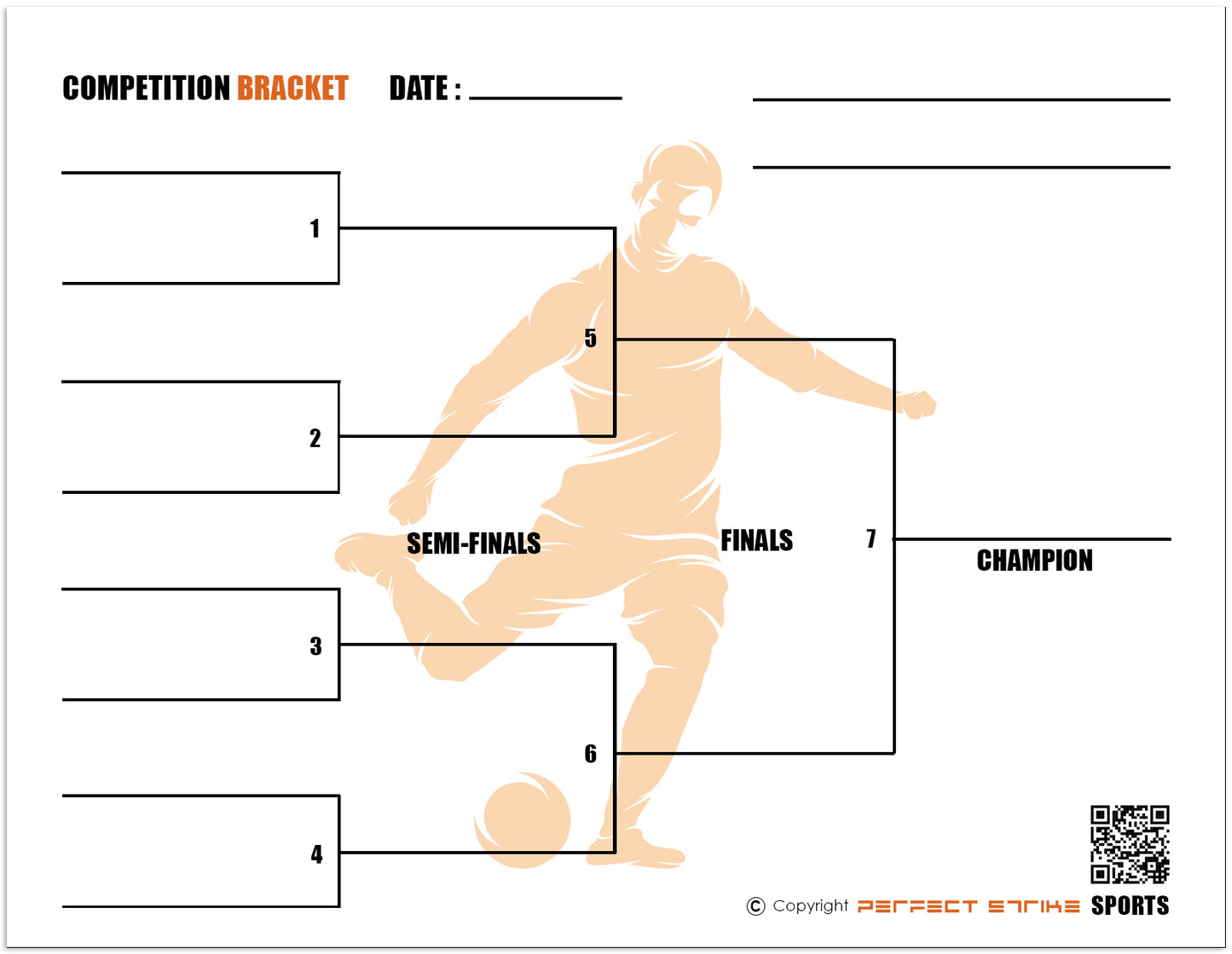 Perfect Strike Competition Brackets for Team tournaments or Skills competitions. Sheet Brackets for up to 8 participants. SOCCER-M.