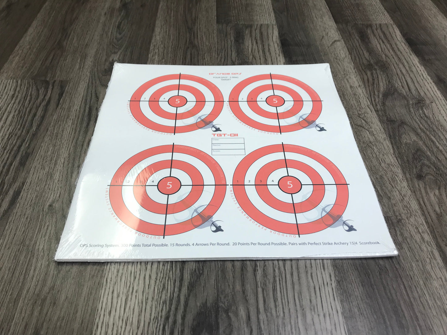 Perfect Strike ARCHERY System Targets. ORANGE OPS No. 011. Four Spot Targets. 12" x 12".