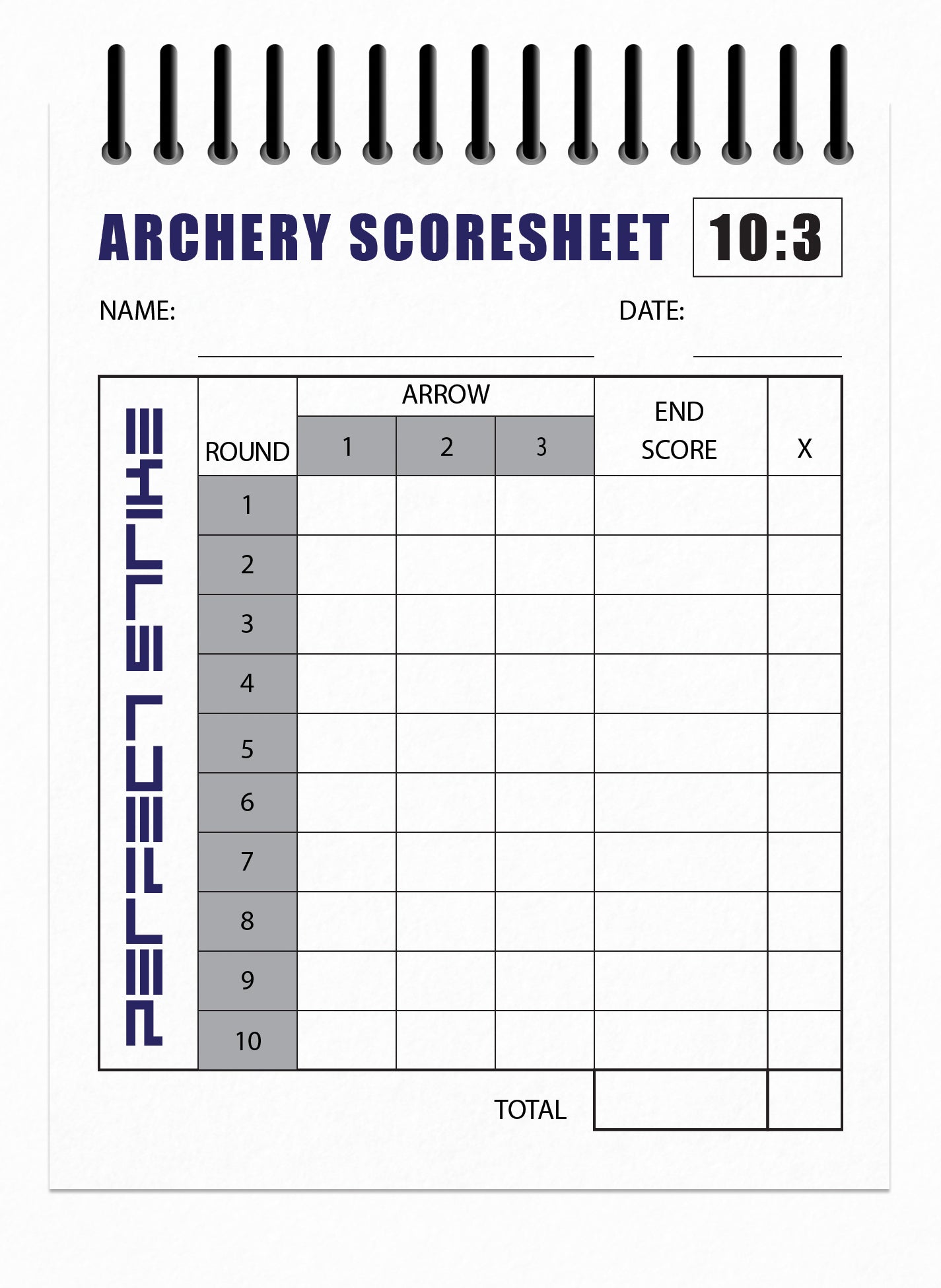 Perfect Strike Archery SCOREBOOK with Scoring Instructions. Perfect Strike System 10:3.