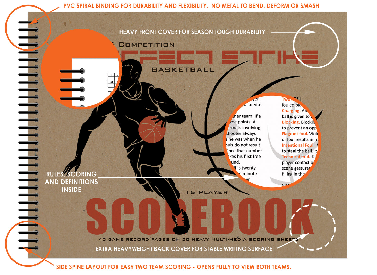 Perfect Strike BASKETBALL Scorebook with Rules and Scoring Instructions : Side-by-Side. Heavy Duty. Youth and Adult Basketball. LS-15P.