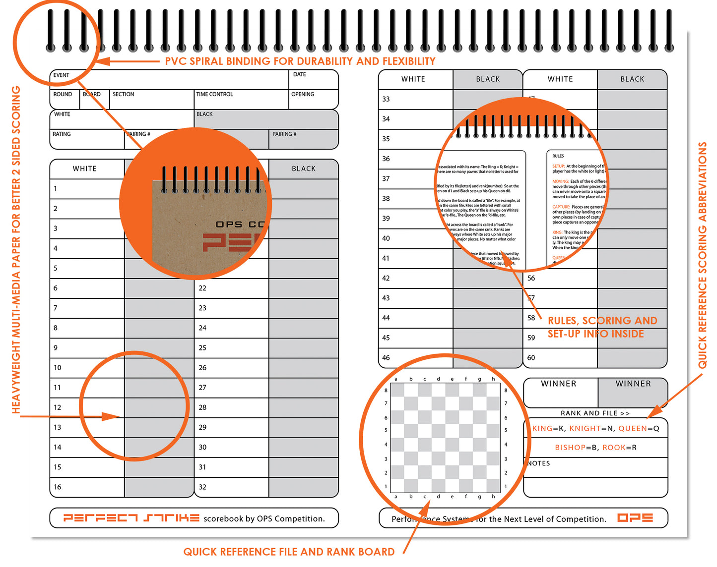 Perfect Strike Chess SCOREBOOK with Rules and Scoring Instructions. Heavy Duty. Practice and Competition. (8.5" x 11") TS-50:60