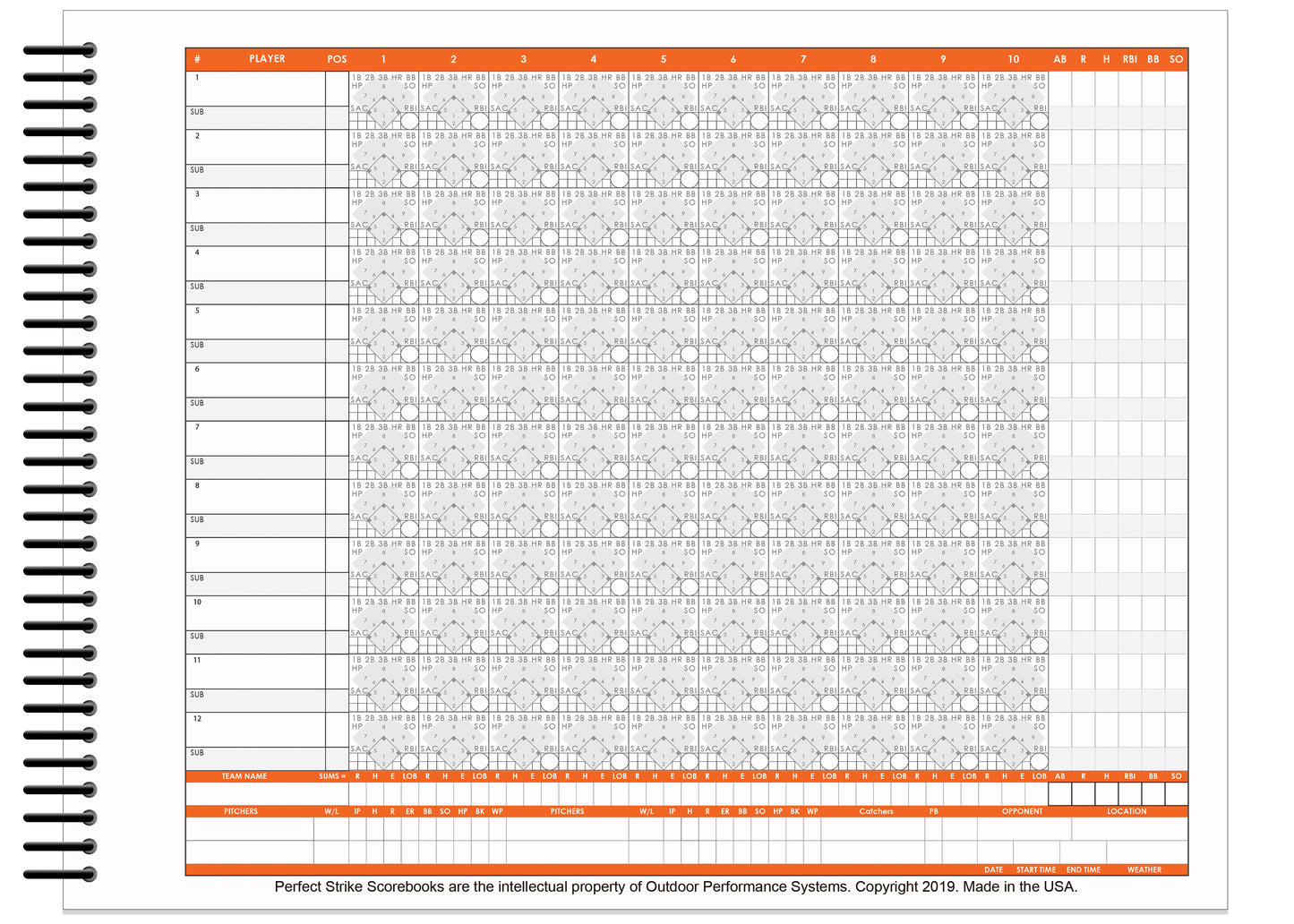 Perfect Strike BASEBALL Scorebook with Rules and Scoring Instructions. Heavy Duty. Youth or Adult Baseball and Softball. LS-12:10.