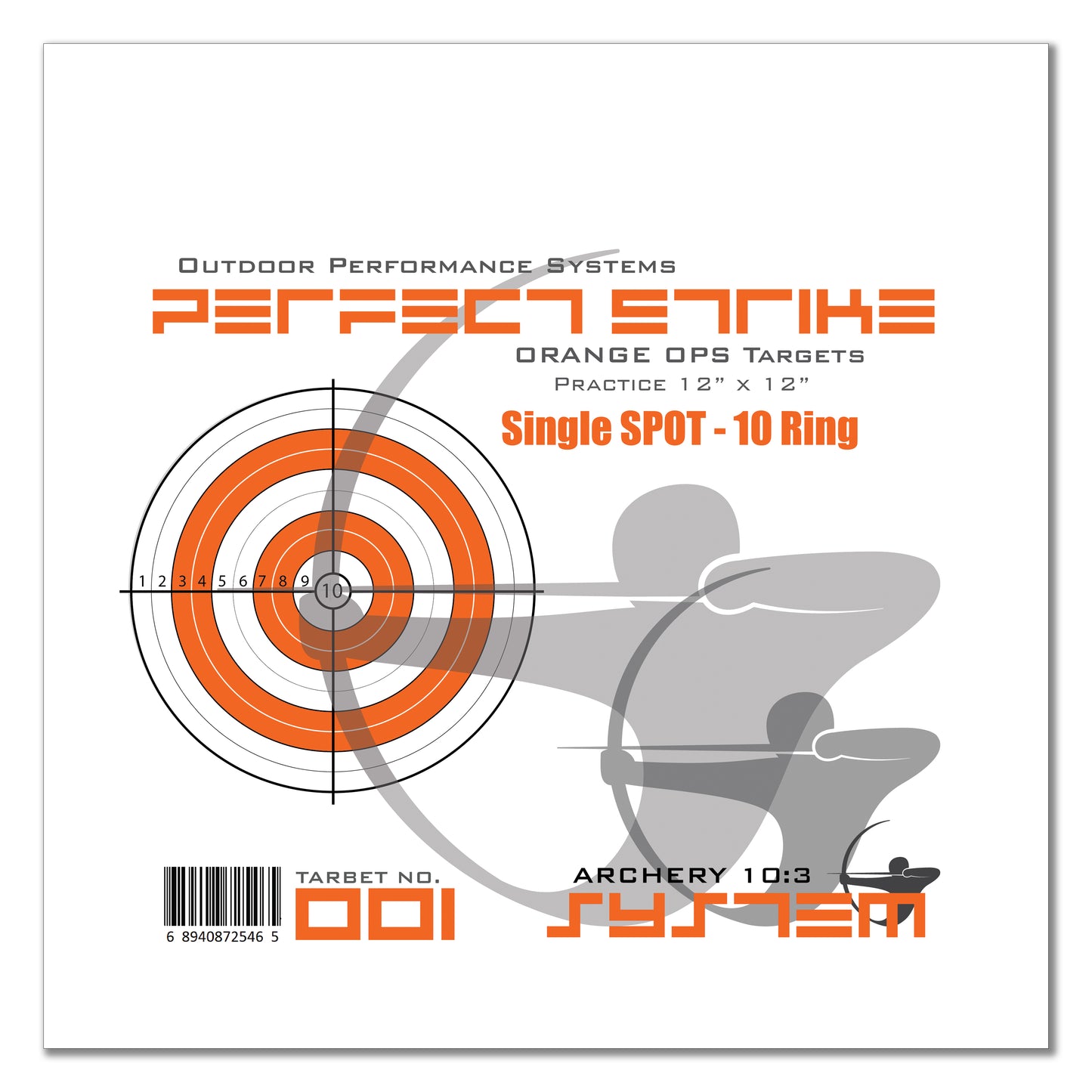 Perfect Strike ARCHERY SYSTEM Targets. ORANGE OPS No. 001. Single Spot Targets. 12" x 12".