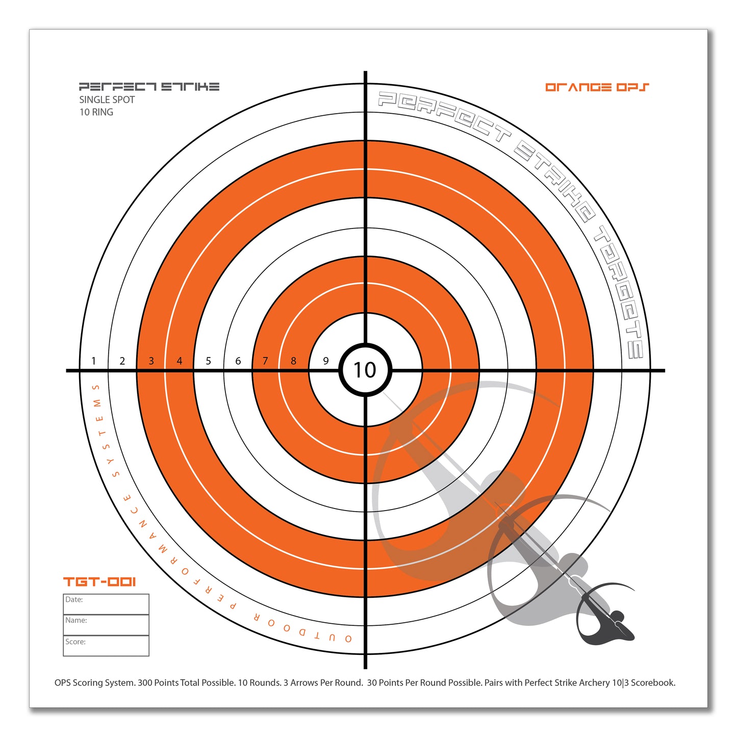Perfect Strike ARCHERY SYSTEM Targets. ORANGE OPS No. 001. Single Spot Targets. 12" x 12".