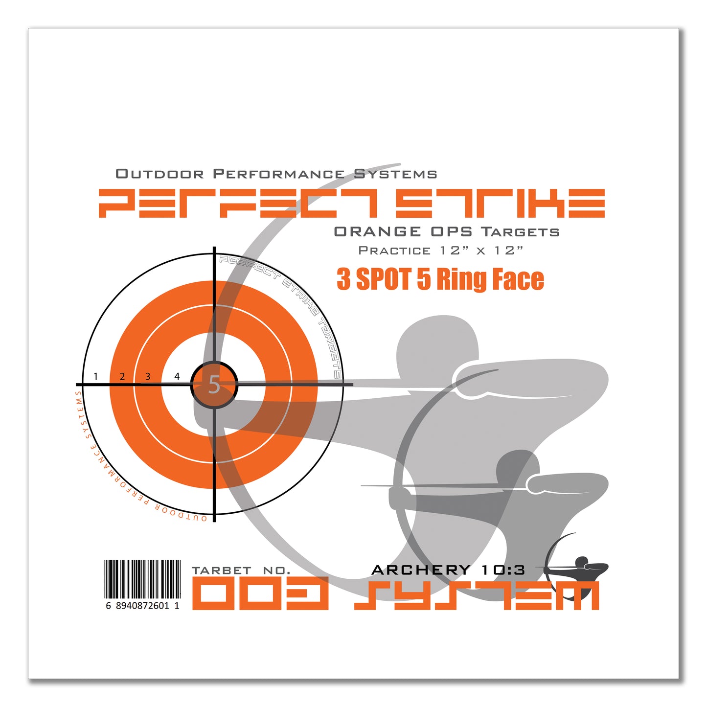 Perfect Strike ARCHERY System Targets. ORANGE OPS No. 003. Three Spot Targets. 12" x 12".