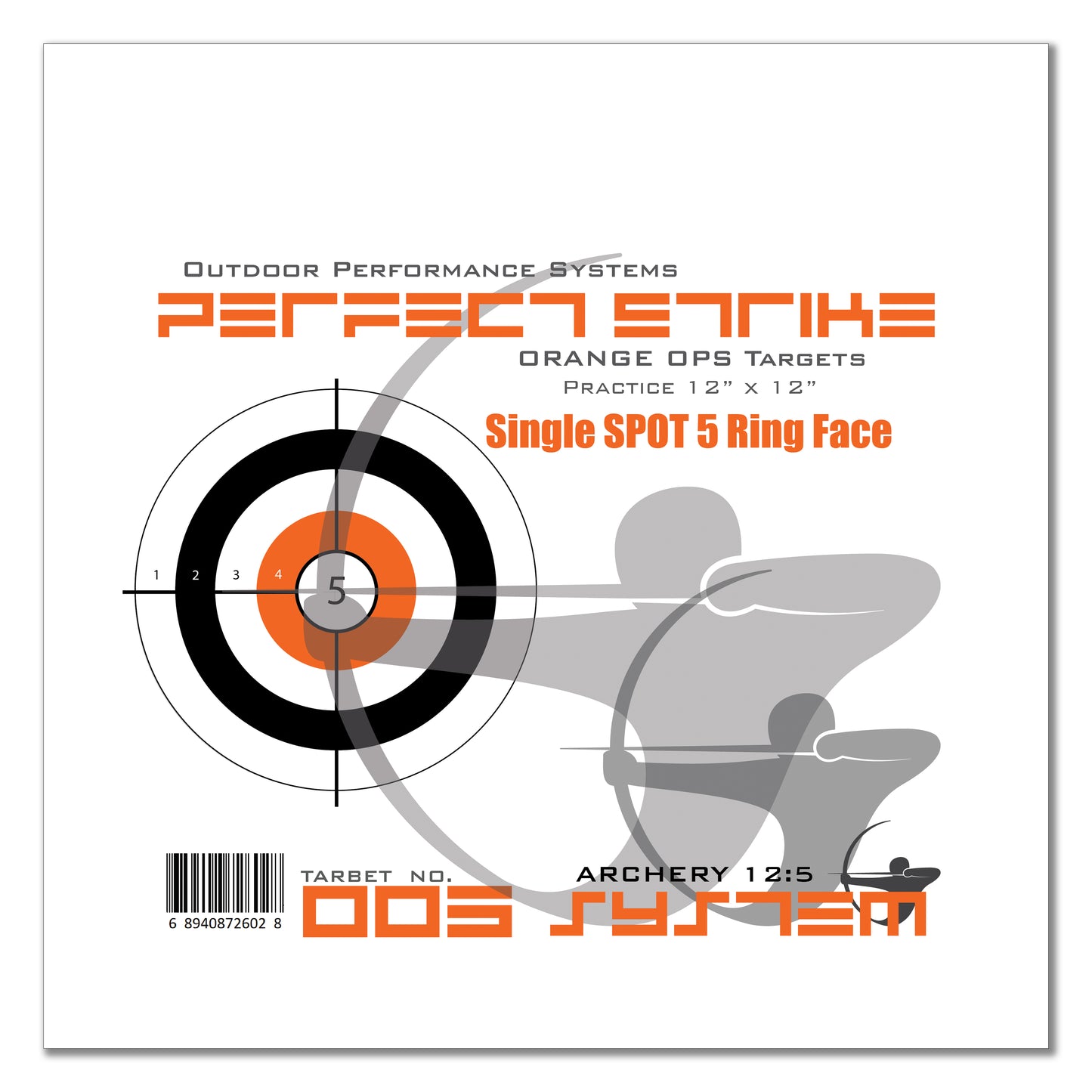 Perfect Strike ARCHERY System Targets. ORANGE OPS No. 005. Single Spot Targets. 12" x 12".