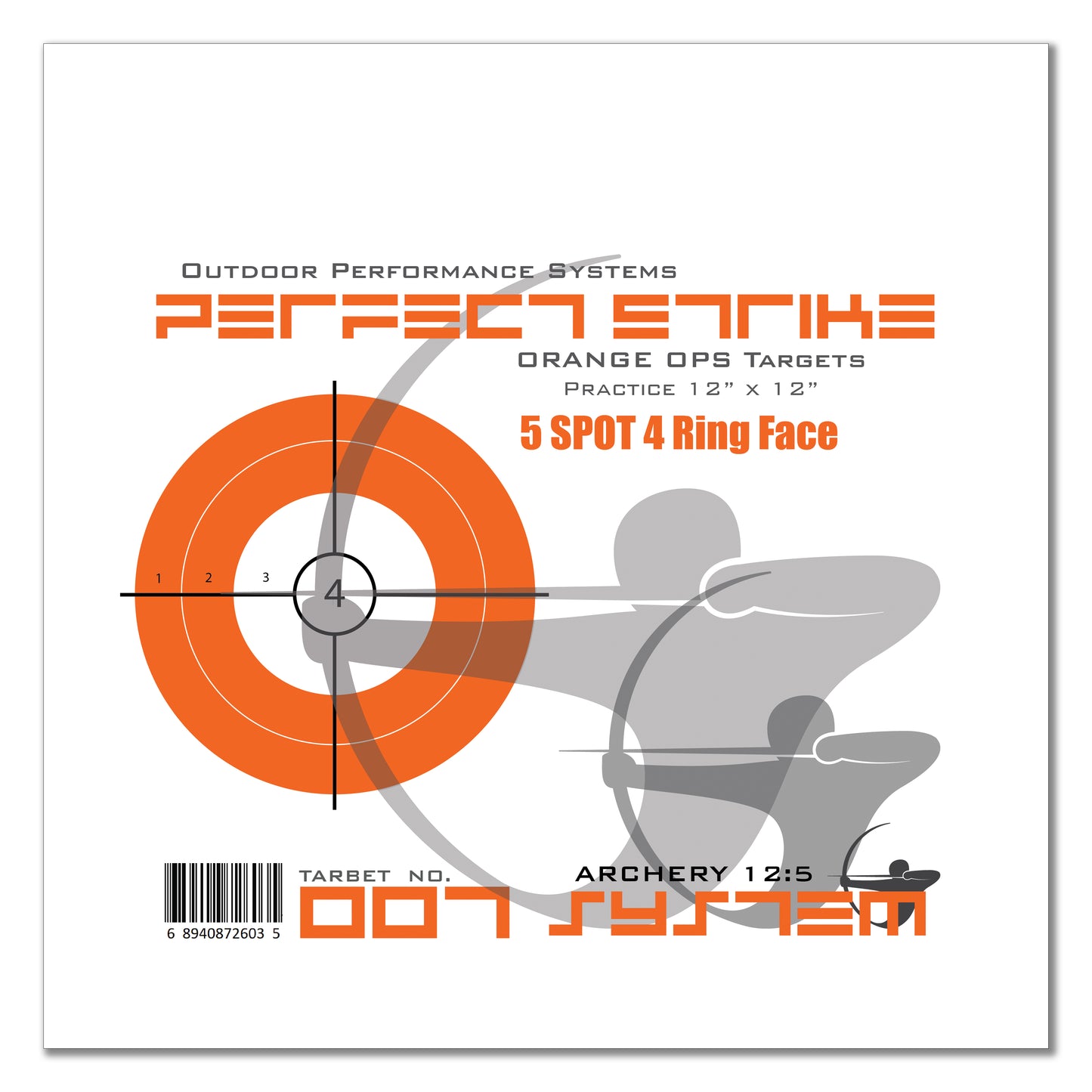 Perfect Strike ARCHERY System Targets. ORANGE OPS No. 007. Five Spot Targets. 12" x 12".