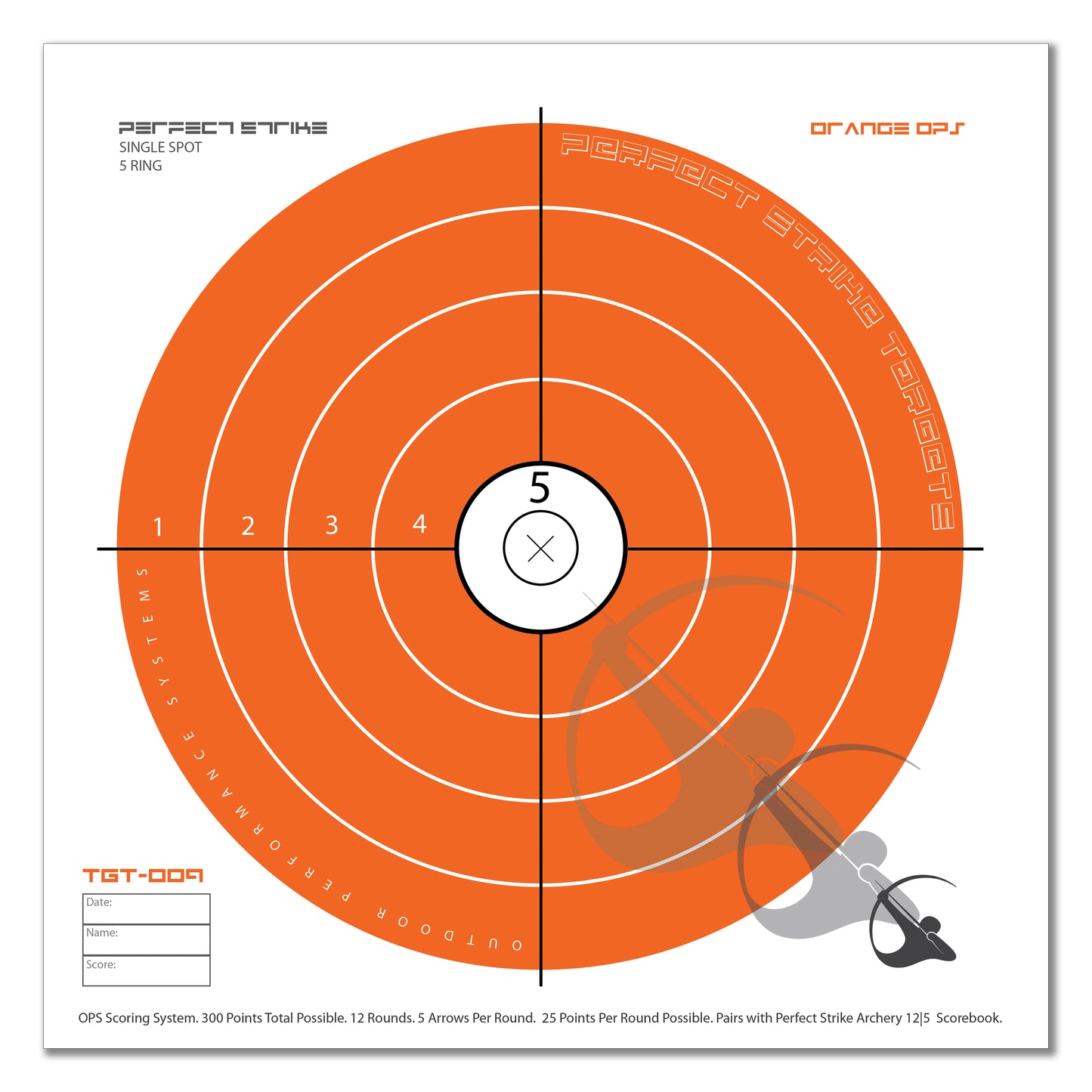 Perfect Strike ARCHERY System Targets. ORANGE OPS No. 009. Single Spot Targets. 12" x 12".