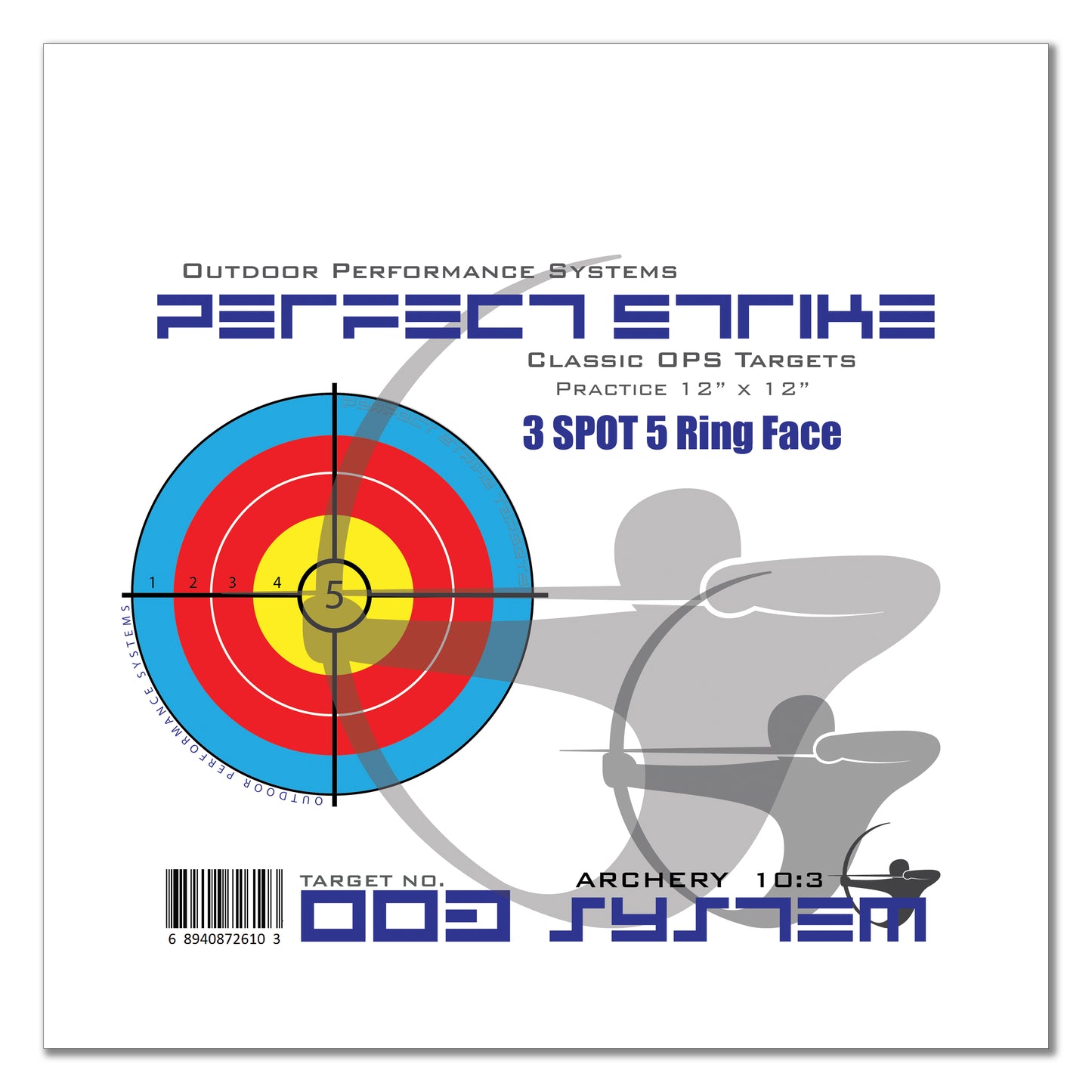 Perfect Strike ARCHERY SYSTEM Targets. CLASSIC OPS No. 003. Three Spot Targets. 12" x 12".