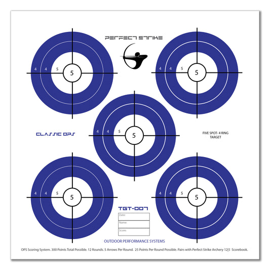 Perfect Strike ARCHERY SYSTEM Targets. CLASSIC OPS No. 007. Five Spot. 12" x 12".