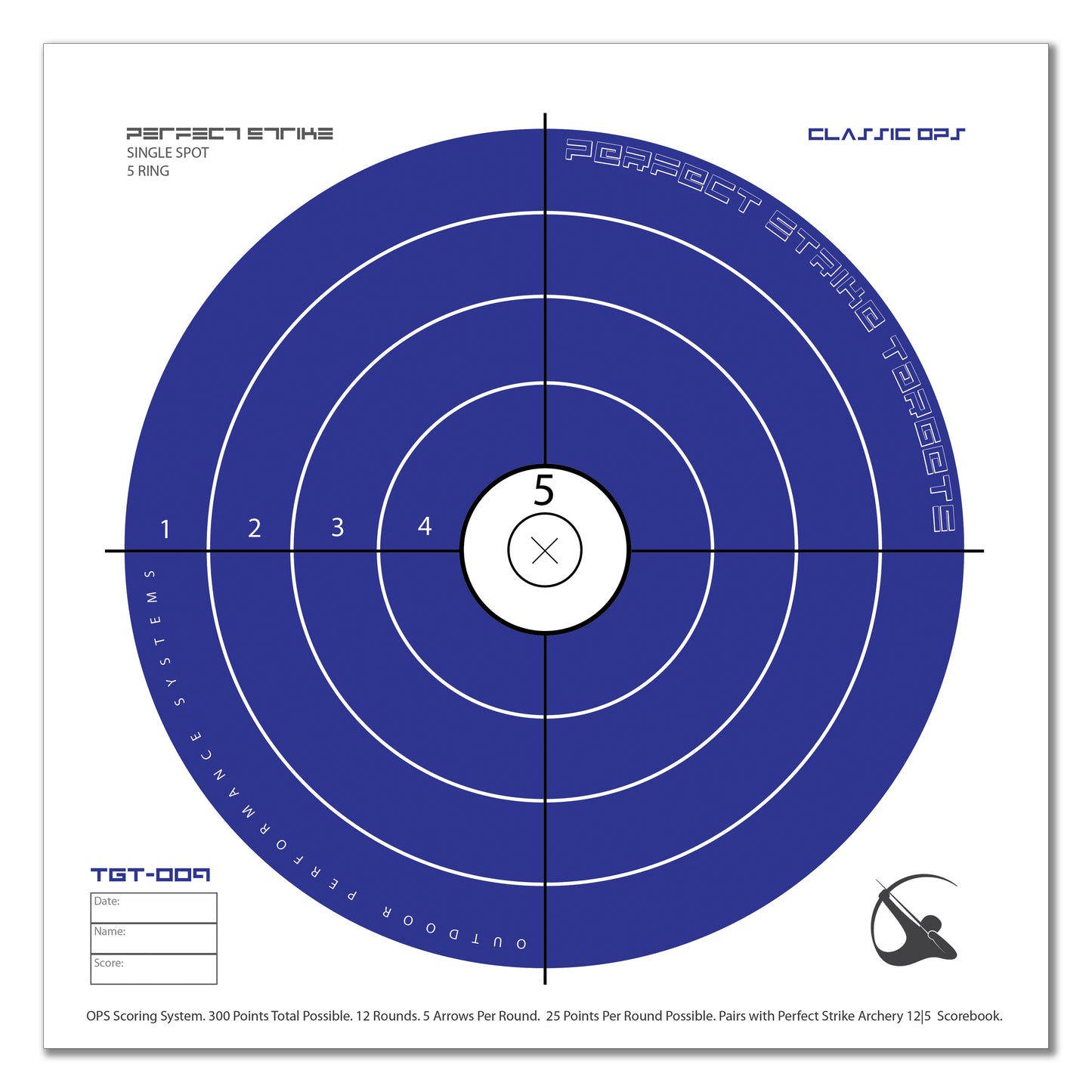 Perfect Strike ARCHERY SYSTEM Targets. CLASSIC OPS No. 009. Single Spot Targets. 12" x 12".