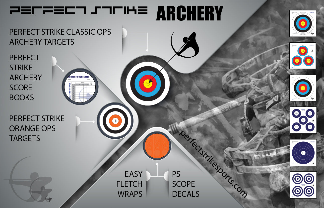 Perfect Strike ARCHERY System Targets. ORANGE OPS No. 007. Five Spot Targets. 12" x 12".