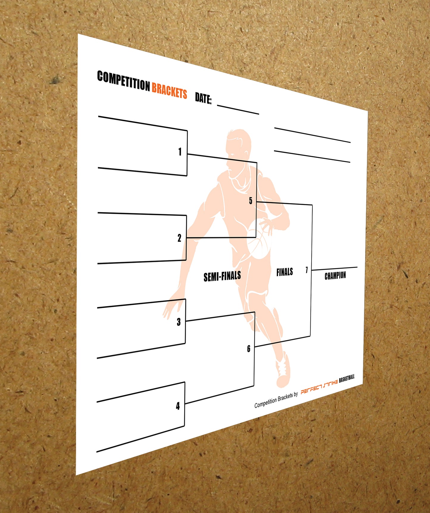 Perfect Strike Competition Brackets for Team tournaments or Skills competitions. Sheet Brackets for up to 8 participants. BASKETBALL.