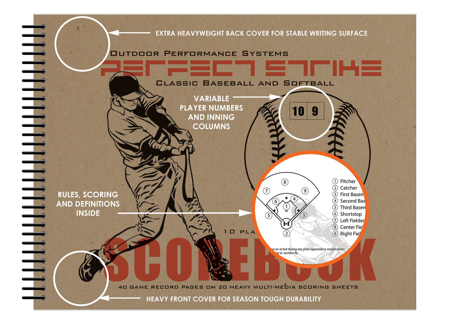 Perfect Strike BASEBALL Scorebook with Rules and Scoring Instructions. Heavy Duty. Youth or Adult Baseball and Softball. LS-10:9.