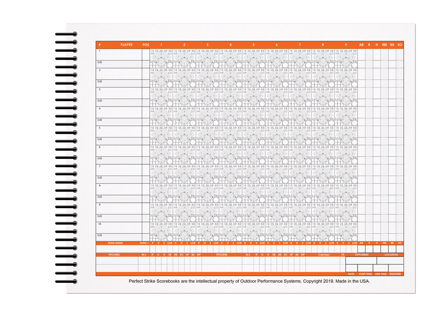 Perfect Strike BASEBALL Scorebook with Rules and Scoring Instructions. Heavy Duty. Youth or Adult Baseball and Softball. LS-10:9.