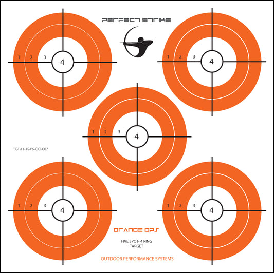 Perfect Strike ARCHERY Targets. ORANGE OPS No. 007. Five Spot Targets. (12" x 12").