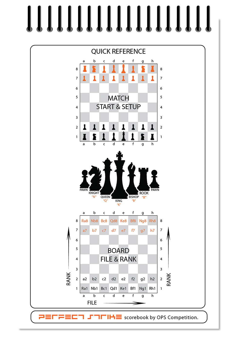 Perfect Strike Chess SCOREBOOK with Rules and Scoring Instructions. Heavy duty. Practice and Competition. (5.5" x 8.5") TS-100:60