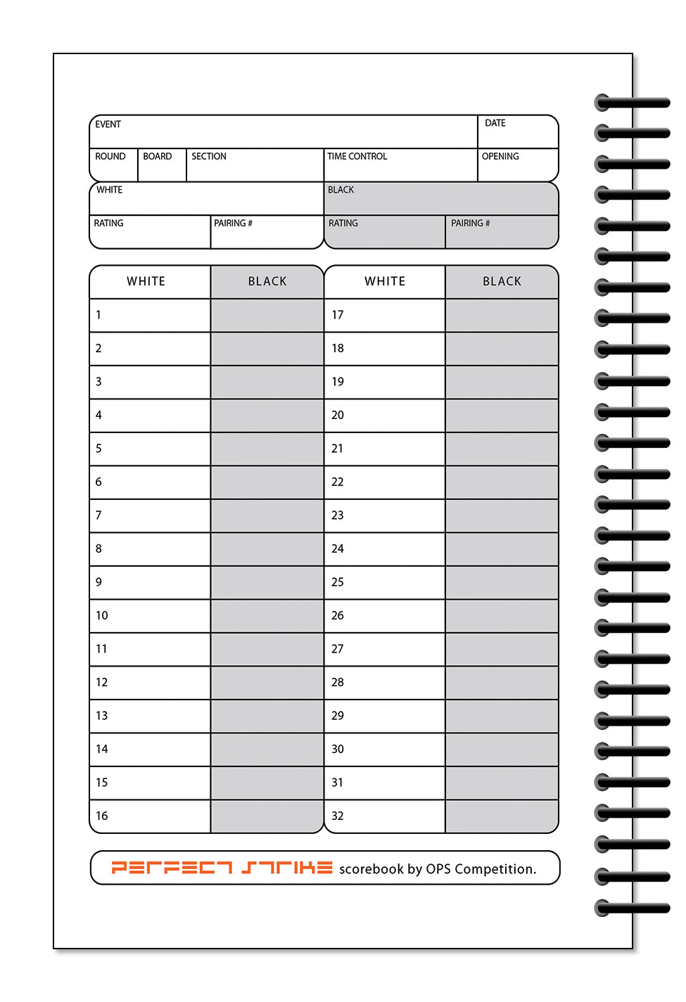 Perfect Strike Chess SCOREBOOK with Rules and Scoring Instructions. Heavy duty. Practice and Competition. (5.5" x 8.5") LS-100:60