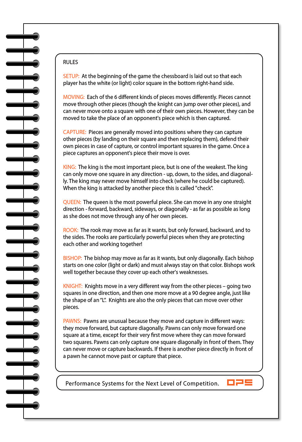 Perfect Strike Chess SCOREBOOK with Rules and Scoring Instructions. Heavy duty. Practice and Competition. (5.5" x 8.5") LS-100:60