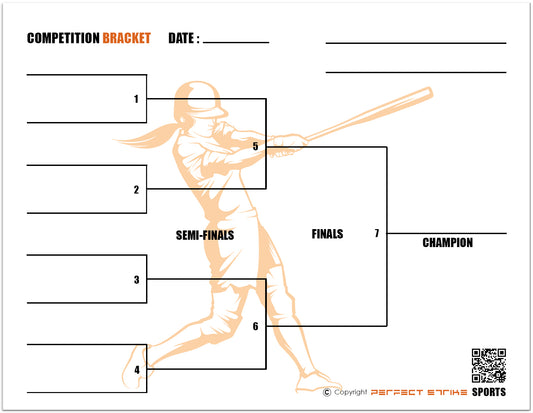 Perfect Strike Competition Brackets for Team tournaments or Skills competitions. Sheet Brackets for up to 8 participants. SOFTBALL. 25 Sheets.