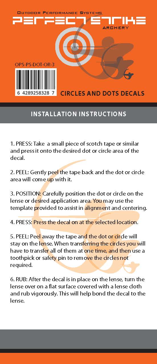 Perfect Strike Archery Circles and Dots Decals for Scope Lenses. Adhesive backed vinyl decals. (Orange)