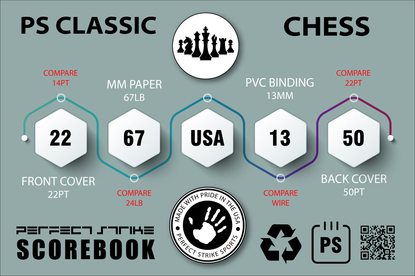 Perfect Strike Chess SCOREBOOK with Rules and Scoring Instructions. Heavy Duty. Practice and Competition. (5.5" x 8.5") TS-50:60
