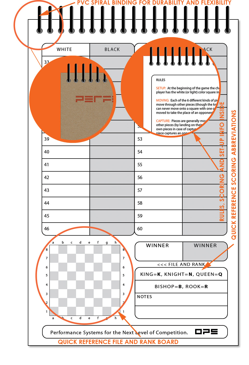 Perfect Strike Chess SCOREBOOK with Rules and Scoring Instructions. Heavy Duty. Practice and Competition. (5.5" x 8.5") TS-50:60