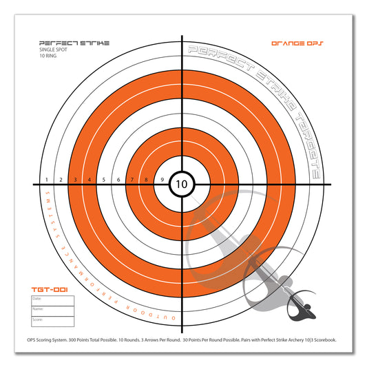 Perfect Strike ARCHERY SYSTEM Targets. ORANGE OPS No. 001. Single Spot Targets. 12" x 12". (24 Targets.)