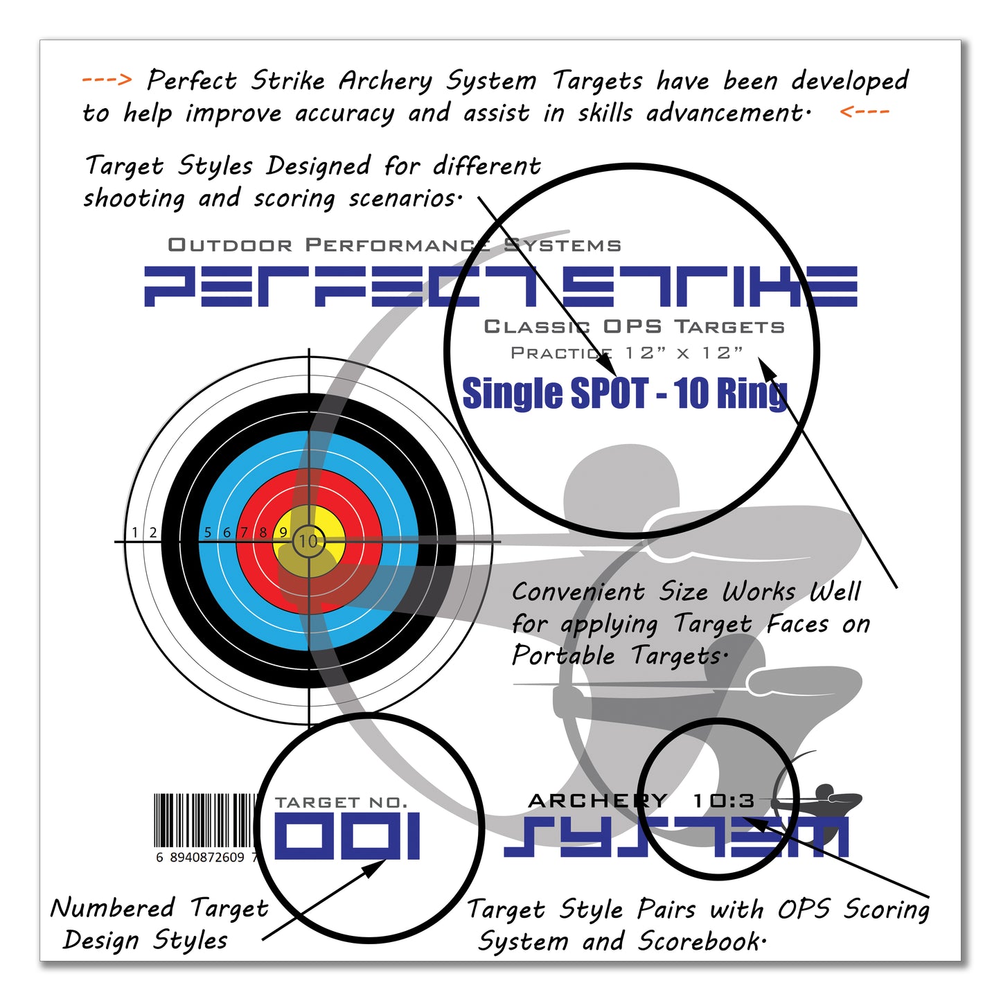 Perfect Strike ARCHERY SYSTEM Targets. CLASSIC OPS No. 001. Single Spot. 12" x 12".