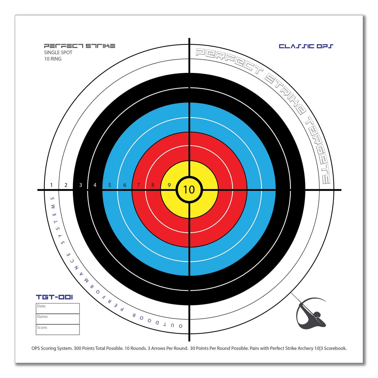 Perfect Strike ARCHERY SYSTEM Targets. CLASSIC OPS No. 001. Single Spot. 12" x 12".