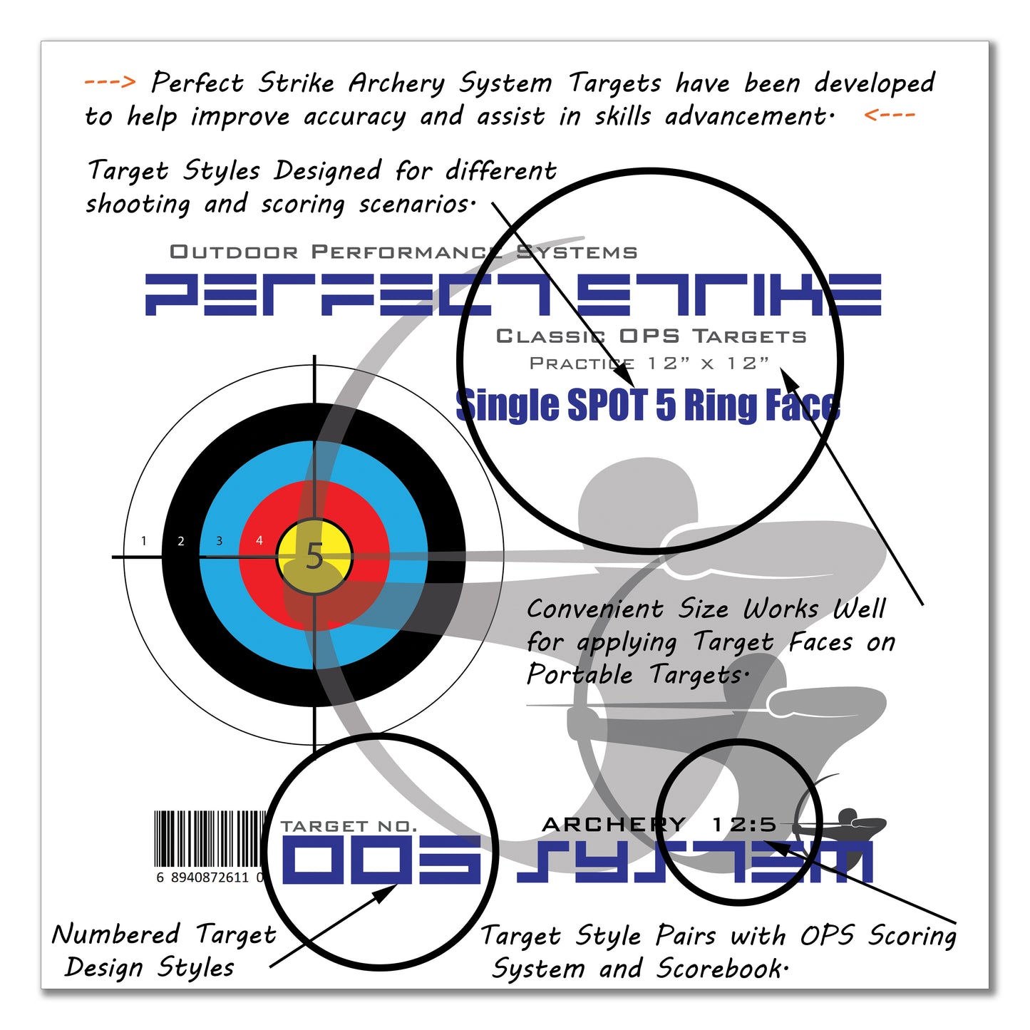 Perfect Strike ARCHERY SYSTEM Targets. CLASSIC OPS No. 005. Single. 12" x 12".