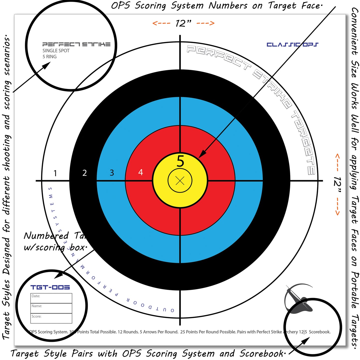 Perfect Strike ARCHERY SYSTEM Targets. CLASSIC OPS No. 005. Single. 12" x 12".
