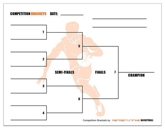 Perfect Strike Competition Brackets for Team tournaments or Skills competitions. Sheet Brackets for up to 8 participants. BASKETBALL. 25 Sheets.